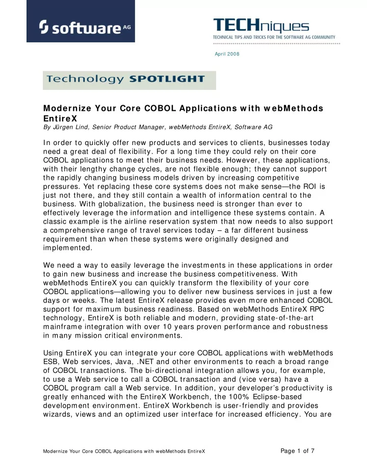 modernize your core cobol applications w ith w ebmethods