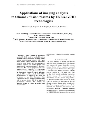 information coming from the images of  the plasma facing components. Data analysis is  Tokamak