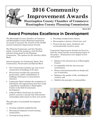 2016 Community Improvement Awards  Huntingdon County Chamber of Commerce  Huntingdon County