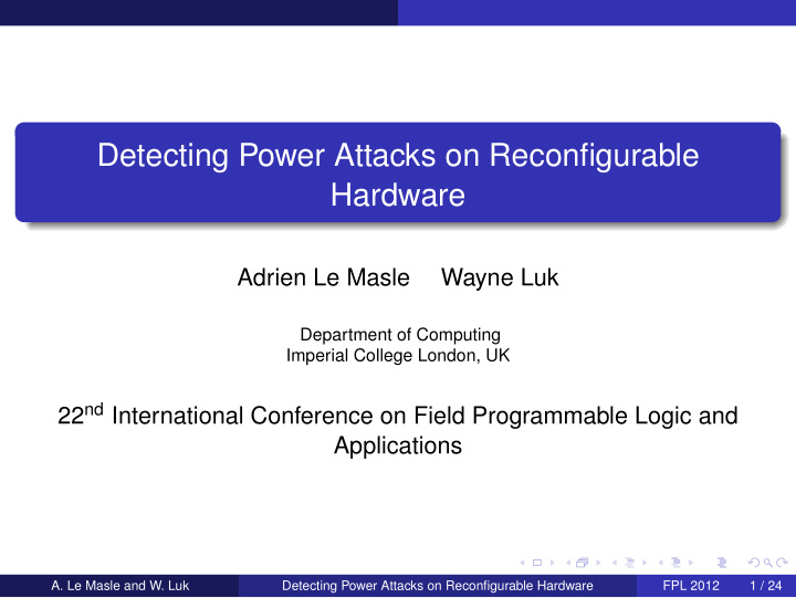 detecting power attacks on reconfigurable hardware