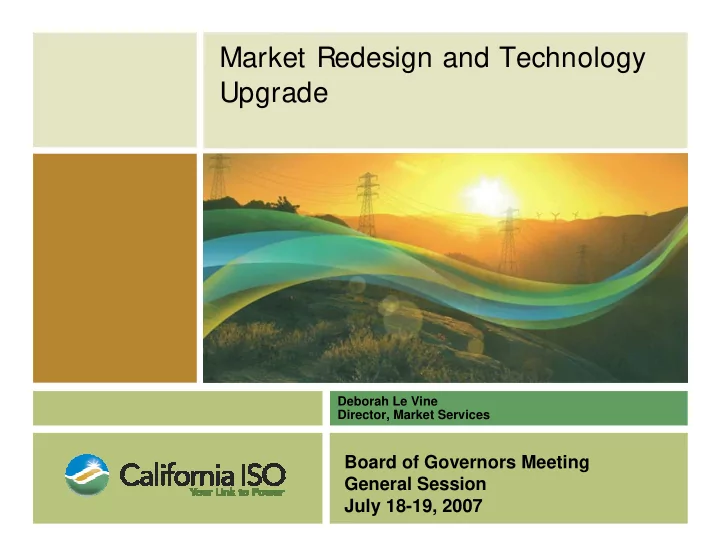 market redesign and technology upgrade