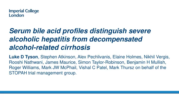 serum bile acid profiles distinguish severe alcoholic