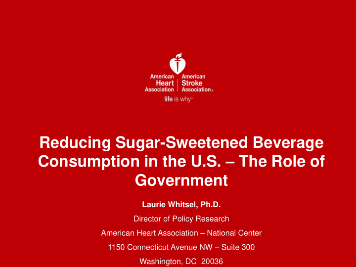 reducing sugar sweetened beverage consumption in the u s