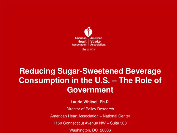 reducing sugar sweetened beverage consumption in the u s