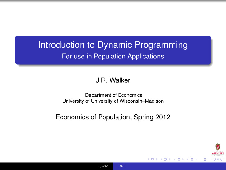 introduction to dynamic programming