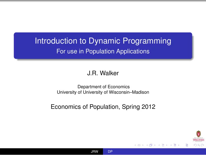 introduction to dynamic programming