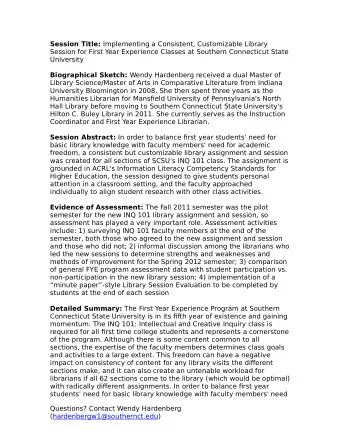 Session Title: Implementing a Consistent, Customizable Library  Session for First Year Experience