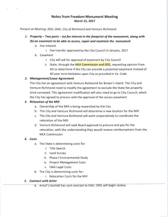 3. Relocation of  the Mill a. Ownership of the Mill is being researched by the City b. The City and