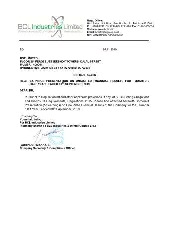 s  and  d Disclosure  e Requirem  ents) Regu  ulations, 201  15, Please  find attache  ed herewith