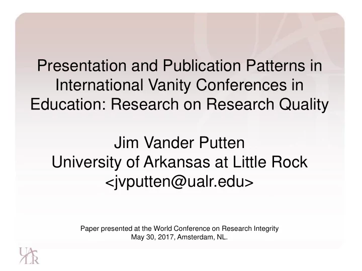 presentation and publication patterns in international