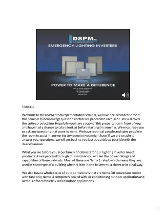 Slide  #1:  Welcome  to  the  DSPM  product  presentation  seminar,  we