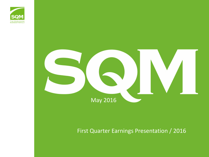 first quarter earnings presentation 2016 important notice
