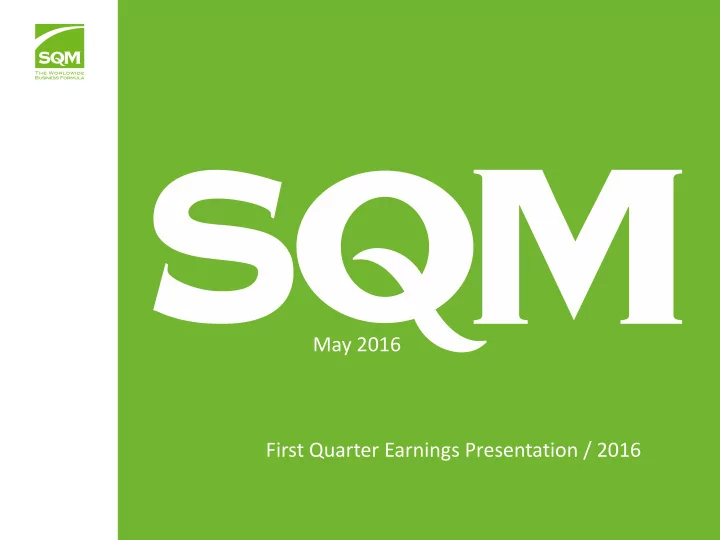 first quarter earnings presentation 2016 important notice