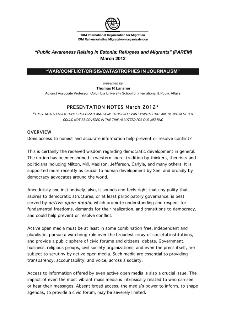 public awareness raising in estonia refugees and migrants