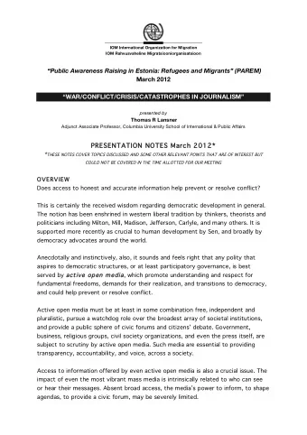 Public Awareness Raising in Estonia: Refugees and Migrants (PAREM)  March 2012