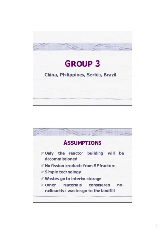 G ROUP 3  China, Philippines, Serbia, Brazil A SSUMPTIONS  Only  the  reactor  building  will  be