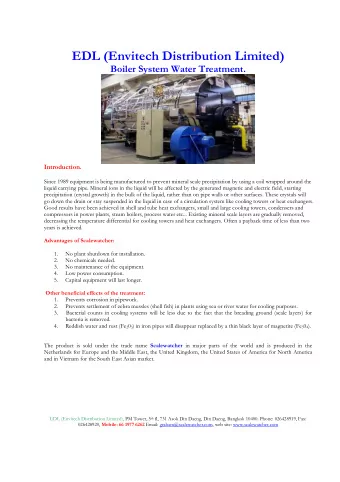 EDL (Envitech Distribution Limited)  Boiler System Water Treatment.  Introduction.  Since 1989
