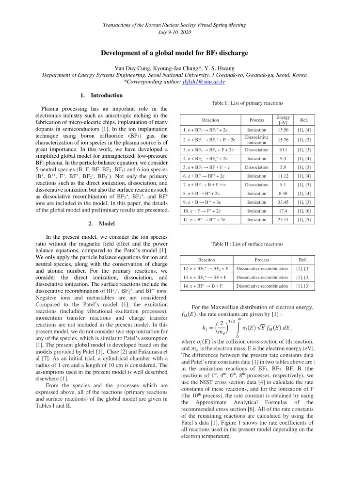 development of a global model for bf 3 discharge