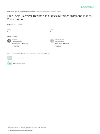 High-field Electrical Transport in Single Crystal CVD Diamond Diodes,  Presentation Conference