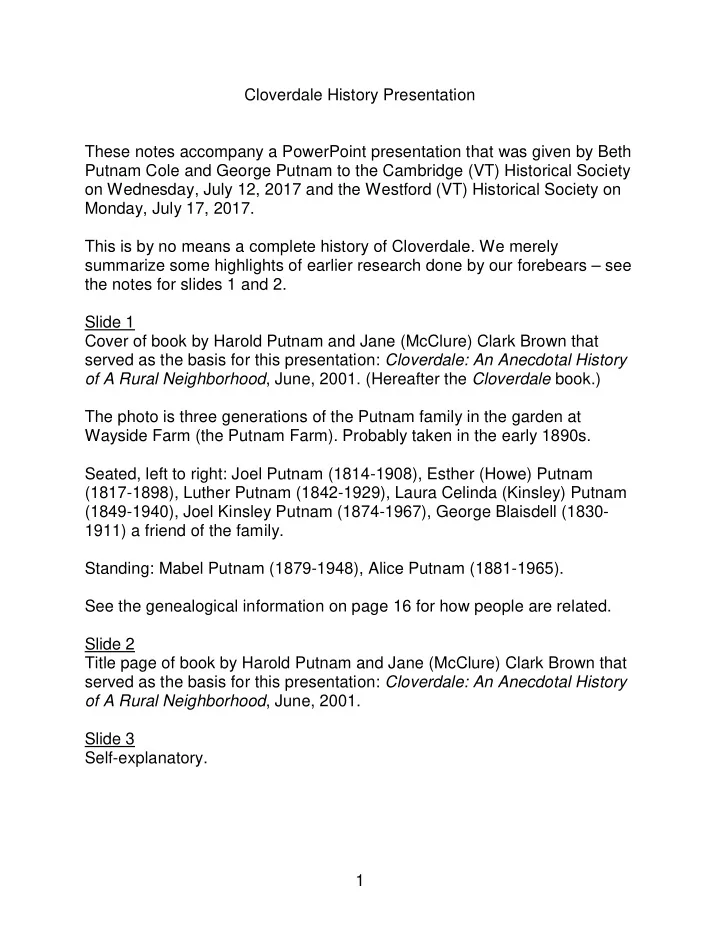 cloverdale history presentation these notes accompany a