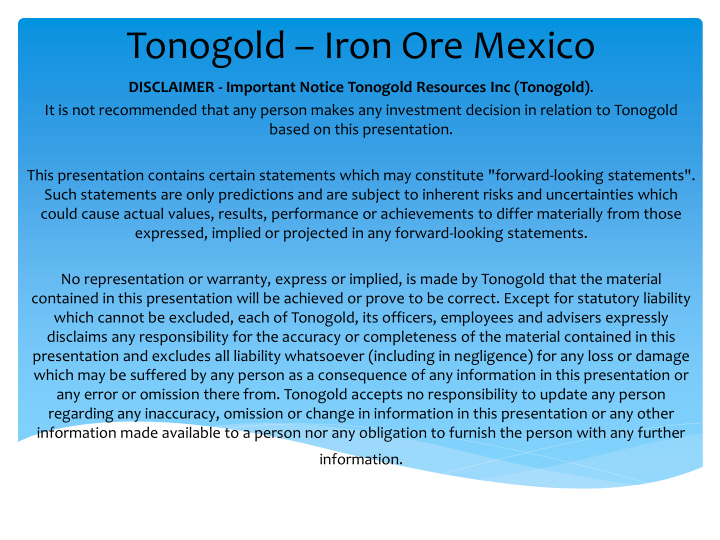 tonogold iron ore mexico