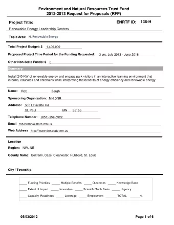 Environment and Natural Resources Trust Fund  2012-2013 Request for Proposals (RFP)  136-H  ENRTF