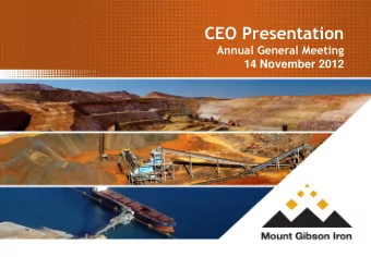 CEO Presentation Annual General Meeting 14 November 2012  1  Disclaimer  This Document is