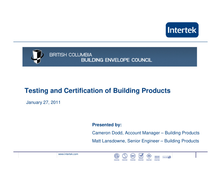 testing and certification of building products