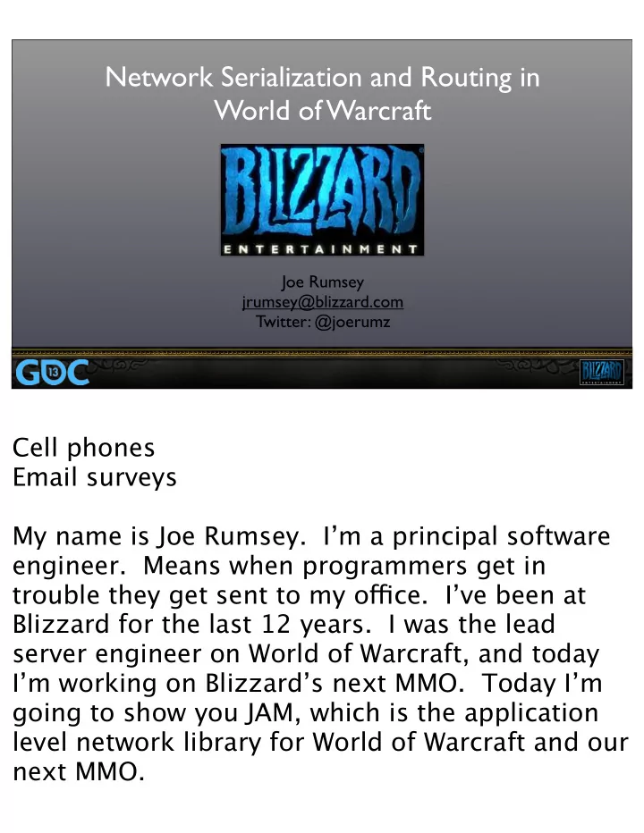 network serialization and routing in world of warcraft
