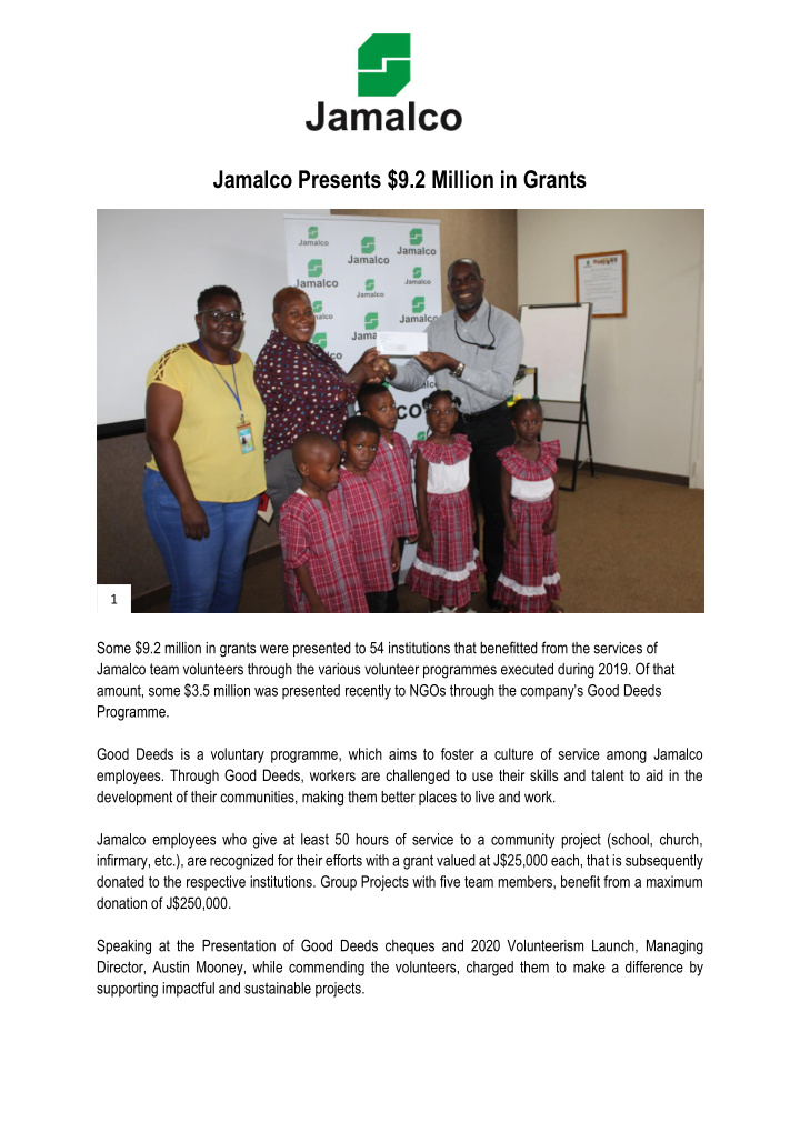 jamalco presents 9 2 million in grants