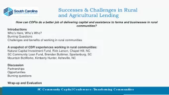 LORE  Successes &amp; Challenges in Rural  and Agricultural Lending  How can CDFIs do a better job