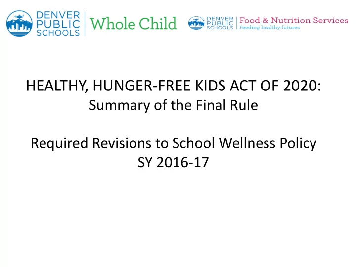 healthy hunger free kids act of 2020