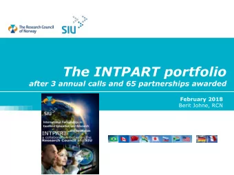 The INTPART portfolio  after 3 annual calls and 65 partnerships awarded  February 2018  Berit