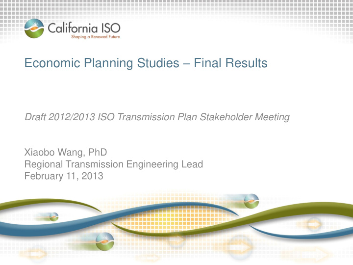 economic planning studies final results