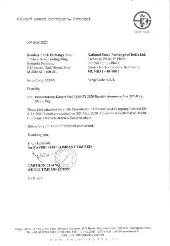 Kaveri Seed Company Limited Results Presentation  Q4 &amp; FY20  2  Safe Harbour  Certain