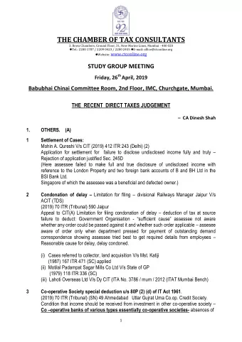 THE CHAMBER OF TAX CONSULTANTS  3, Rewa Chambers, Ground Floor, 31, New Marine Lines, Mumbai - 400