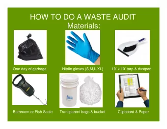 HOW TO DO A WASTE AUDIT  Materials:  One day of garbage  Nitrile gloves (S,M,L,XL)  10 x 10