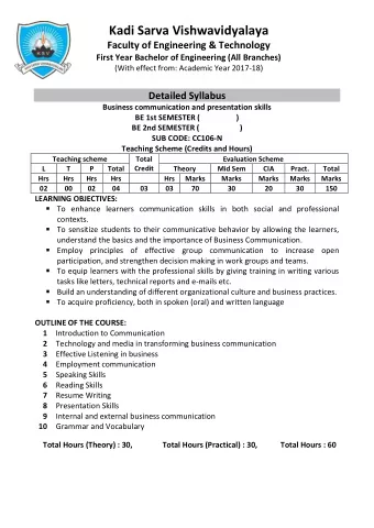 Kadi Sarva Vishwavidyalaya  Faculty of Engineering &amp; Technology  First Year Bachelor of