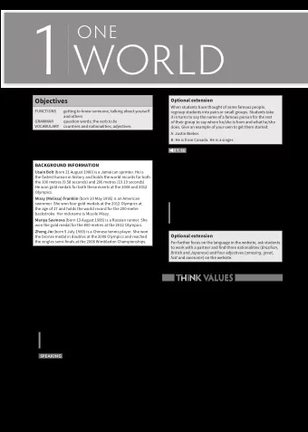 1  One  wOrld  Objectives  Optional extension  When students have thought of some famous people,