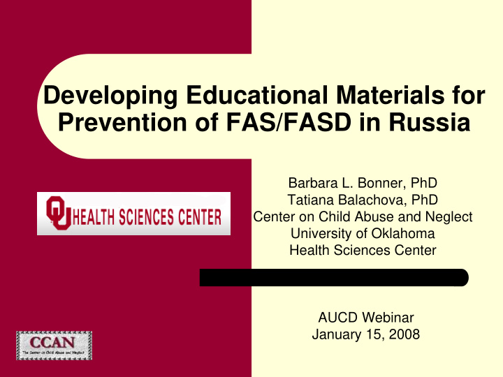 developing educational materials for prevention of fas