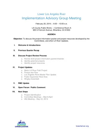 Implementation Advisory Group Meeting February 20, 2019  |  8:00  10:00 A . M .  LA County