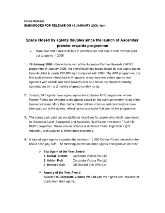 Space closed by agents doubles since the launch of Ascendas  premier rewards programme   More