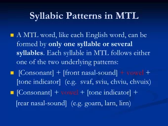 Syllabic Patterns in MTL  A MTL word, like each English word, can be formed by only one syllable