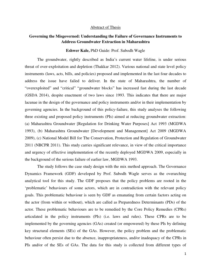 abstract of thesis governing the misgoverned