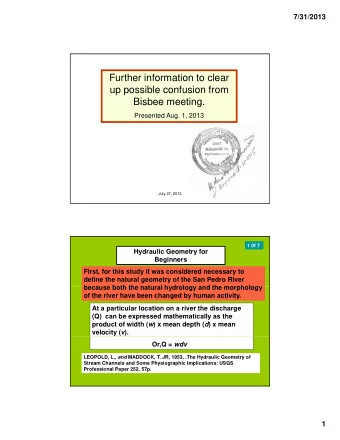 Further information to clear  up possible confusion from  Bisbee meeting  Bisbee meeting.