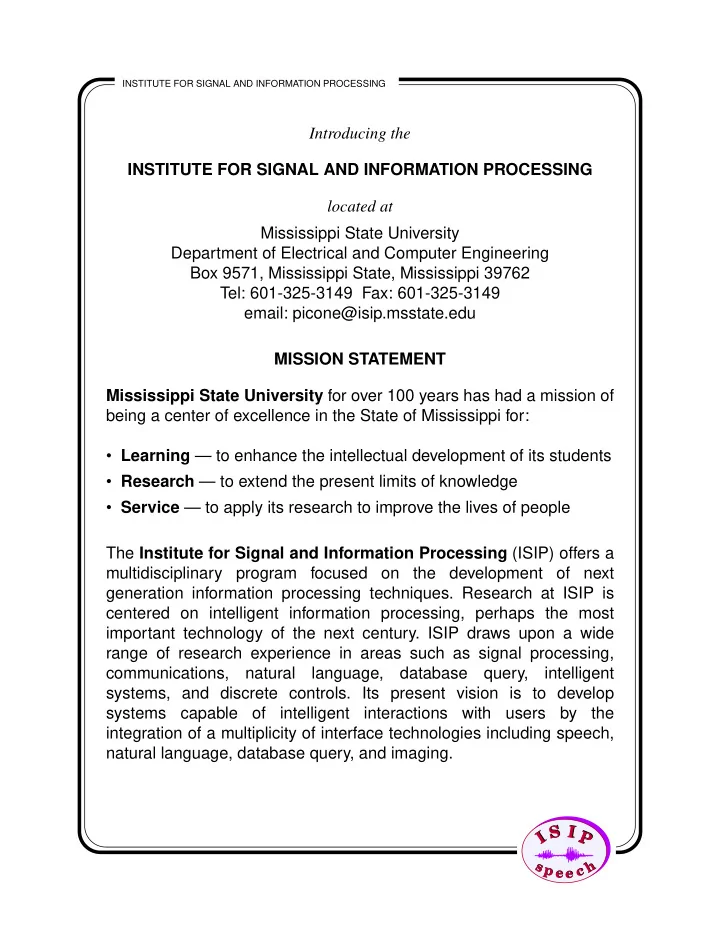 introducing the institute for signal and information