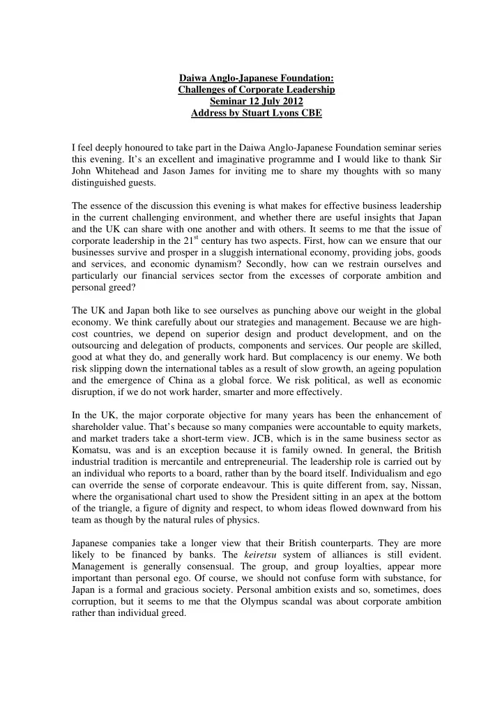 daiwa anglo japanese foundation challenges of corporate