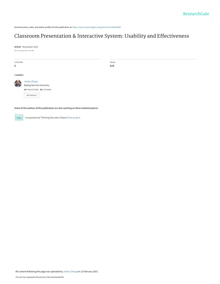 classroom presentation interactive system usability and