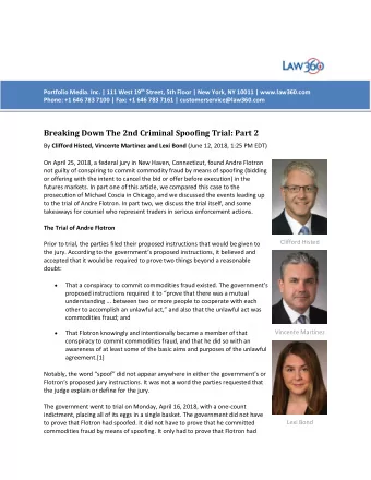 Breaking Down The 2nd Criminal Spoofing Trial: Part 2 By Clifford Histed, Vincente Martinez and