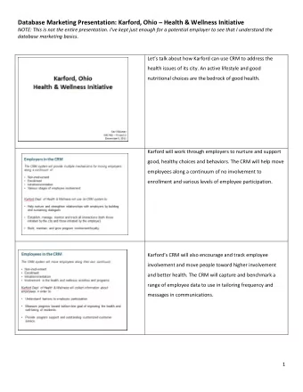 Database Marketing Presentation: Karford, Ohio  Health &amp; Wellness Initiative NOTE: This is